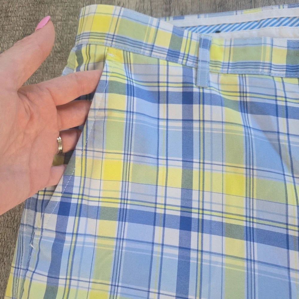 FootJoy Mens Blue Yellow‎ Plaid Golf Shorts Size 40 Performance Flat Front FJ
